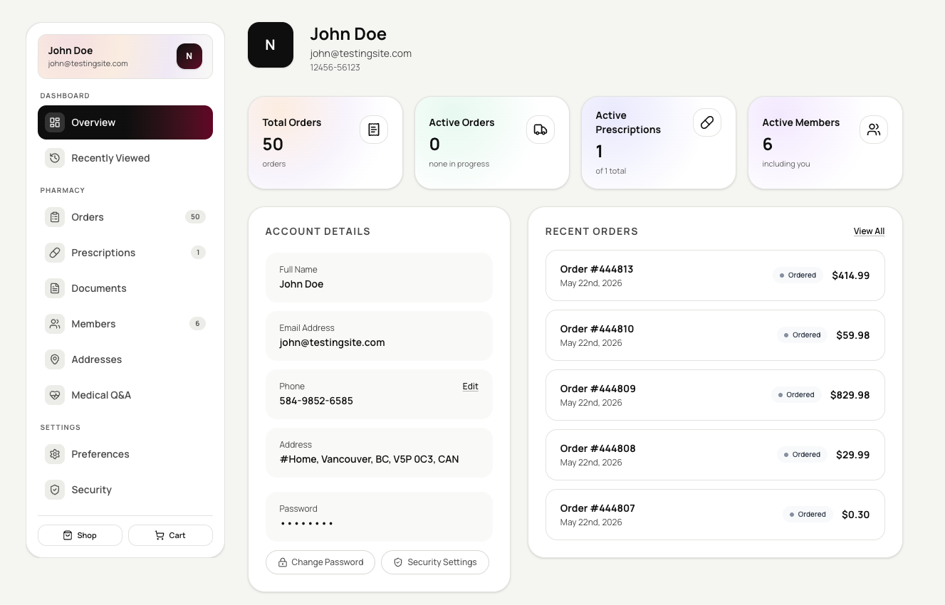 Account dashboard