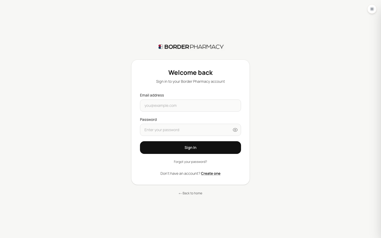 Login screen